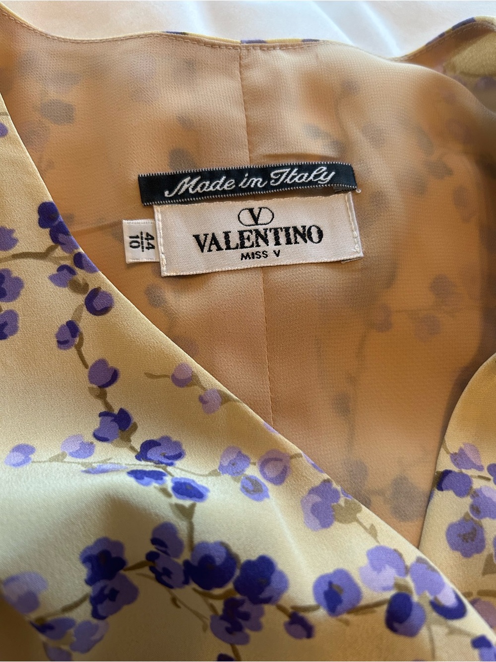 Valentino Floral Silk Dress in Pale Yellow and Lavender